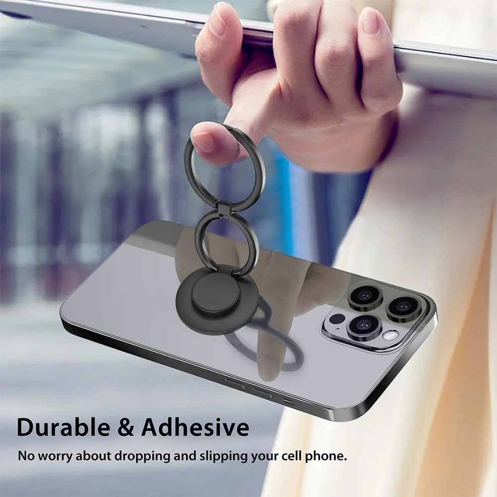 Phone Grip, Phone Ring Holder Finger Kickstand, Foldable & Adjustable Metal Cell Phone Rings Gripper Stand Work with Magnetic Car Mount for iPhone Samsung &Other Phones - Black