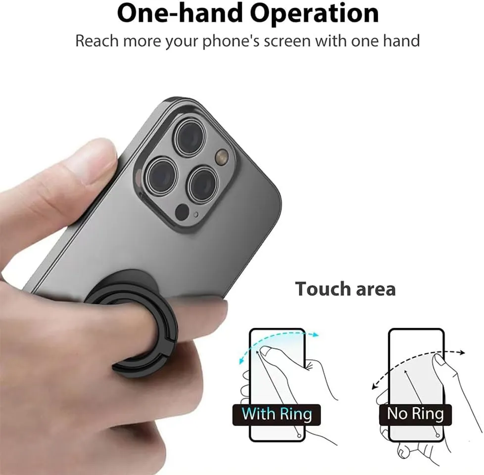 Phone Grip, Phone Ring Holder Finger Kickstand, Foldable & Adjustable Metal Cell Phone Rings Gripper Stand Work with Magnetic Car Mount for iPhone Samsung &Other Phones - Black