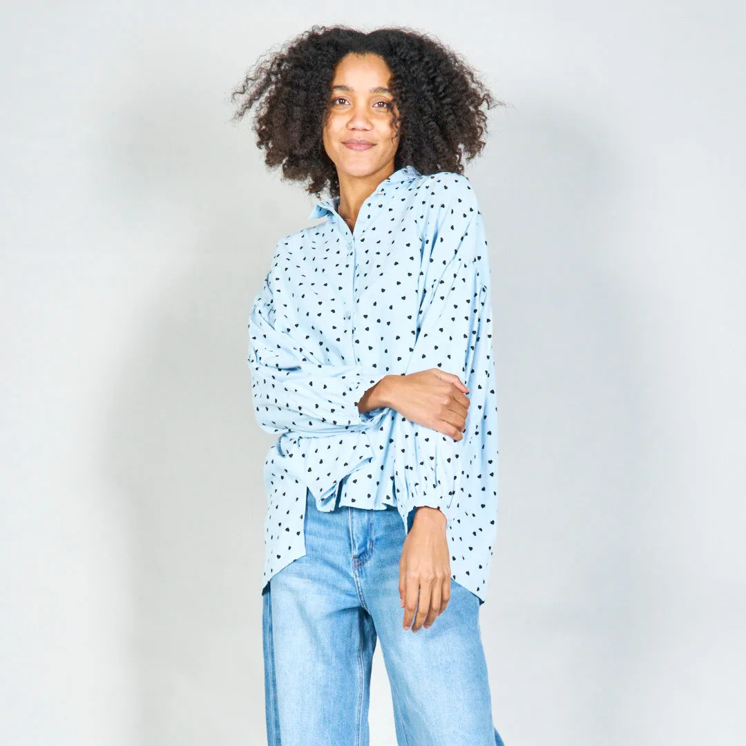 Polka heart print button-up shirt wholesale