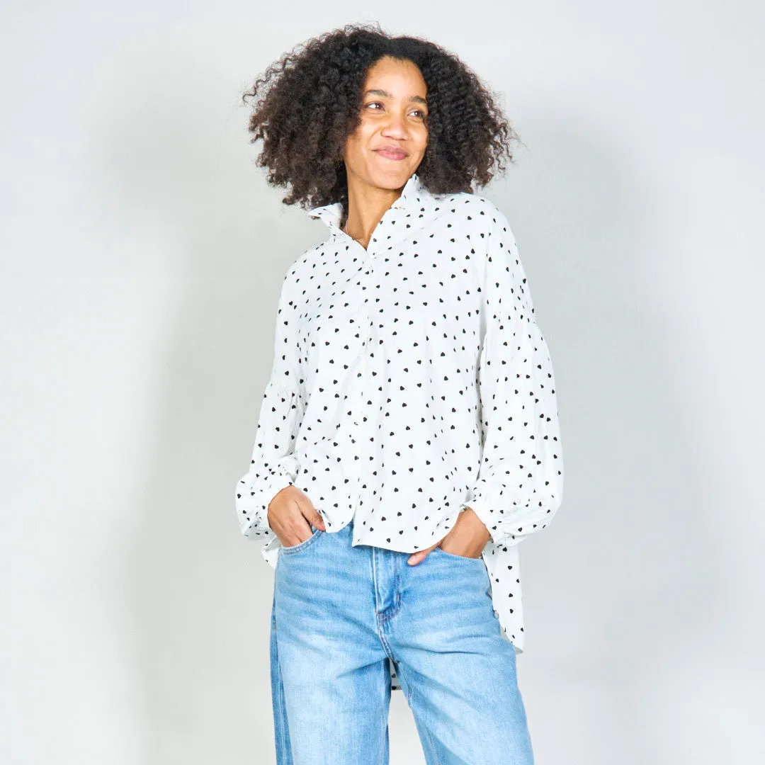 Polka heart print button-up shirt wholesale