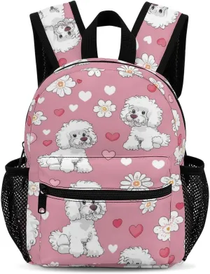 Poodle Dogs Hearts Flowers 13 Inch Backpack Waterproof Lightweight Travel Backpack Purse Hiking Daypack