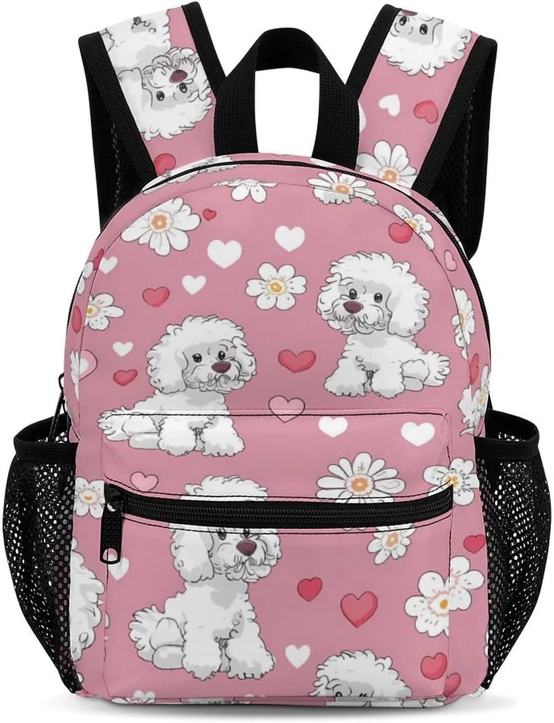 Poodle Dogs Hearts Flowers 13 Inch Backpack Waterproof Lightweight Travel Backpack Purse Hiking Daypack
