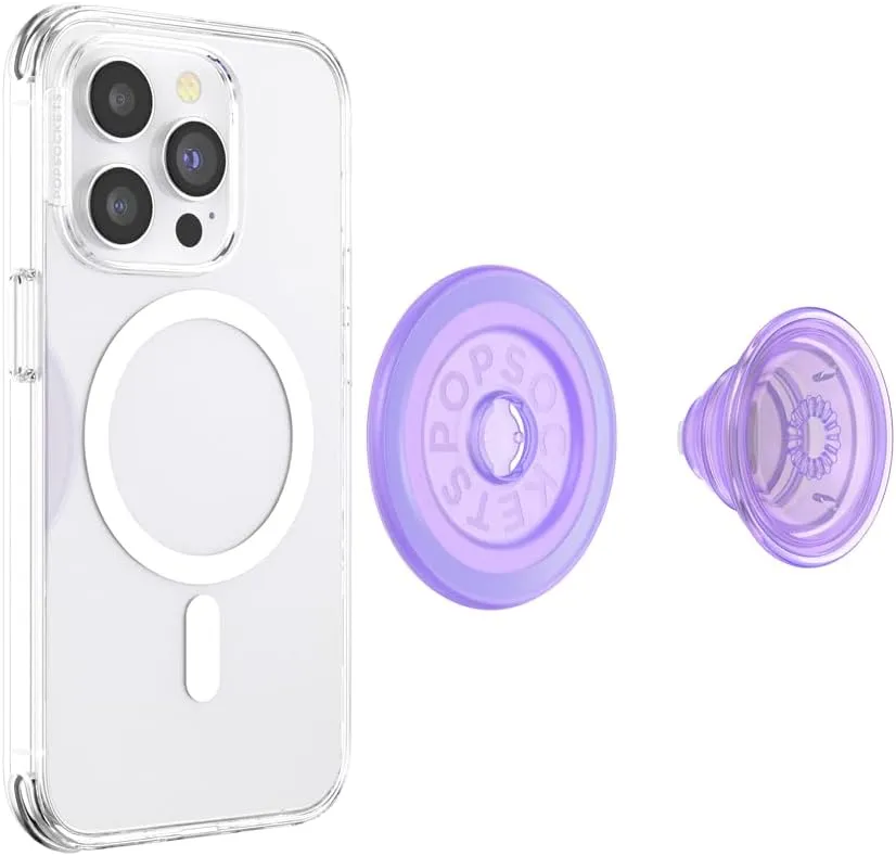PopSockets Phone Grip Compatible with MagSafe, Adapter Ring for MagSafe Included, Phone Holder, Wireless Charging Compatible - Lavender Translucent