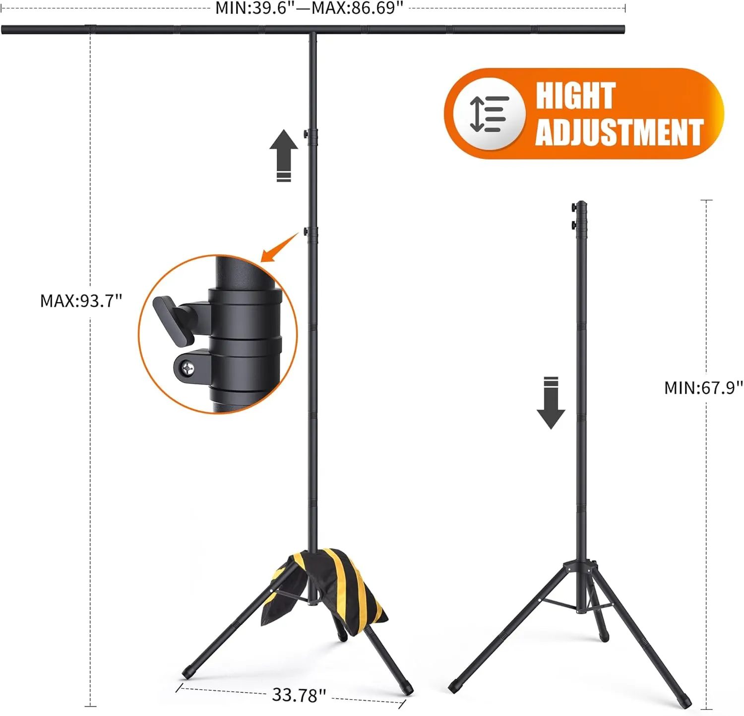 Portable T-Shape Backdrop Stand Support Kit 8x7.2ft, Adjustable Photography Green Screen Backdrop Stand for Parties, Photography Videography Studio (87.2Ft)