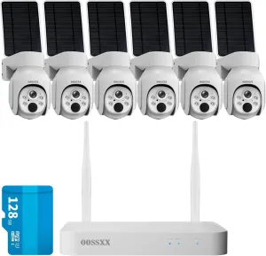 (PT Digital Zoom 100% Wire-Free) 2-Way Audio Wireless Solar Cameras, Solar Battery PIR Detection Outdoor Wireless Security Camera System Video Surveillance DVR Kit System