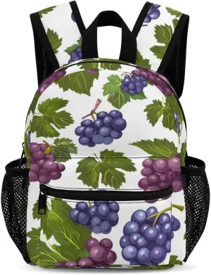 Purple Grapes with Green Leaves 13 Inch Backpack Waterproof Lightweight Travel Backpack Purse Hiking Daypack