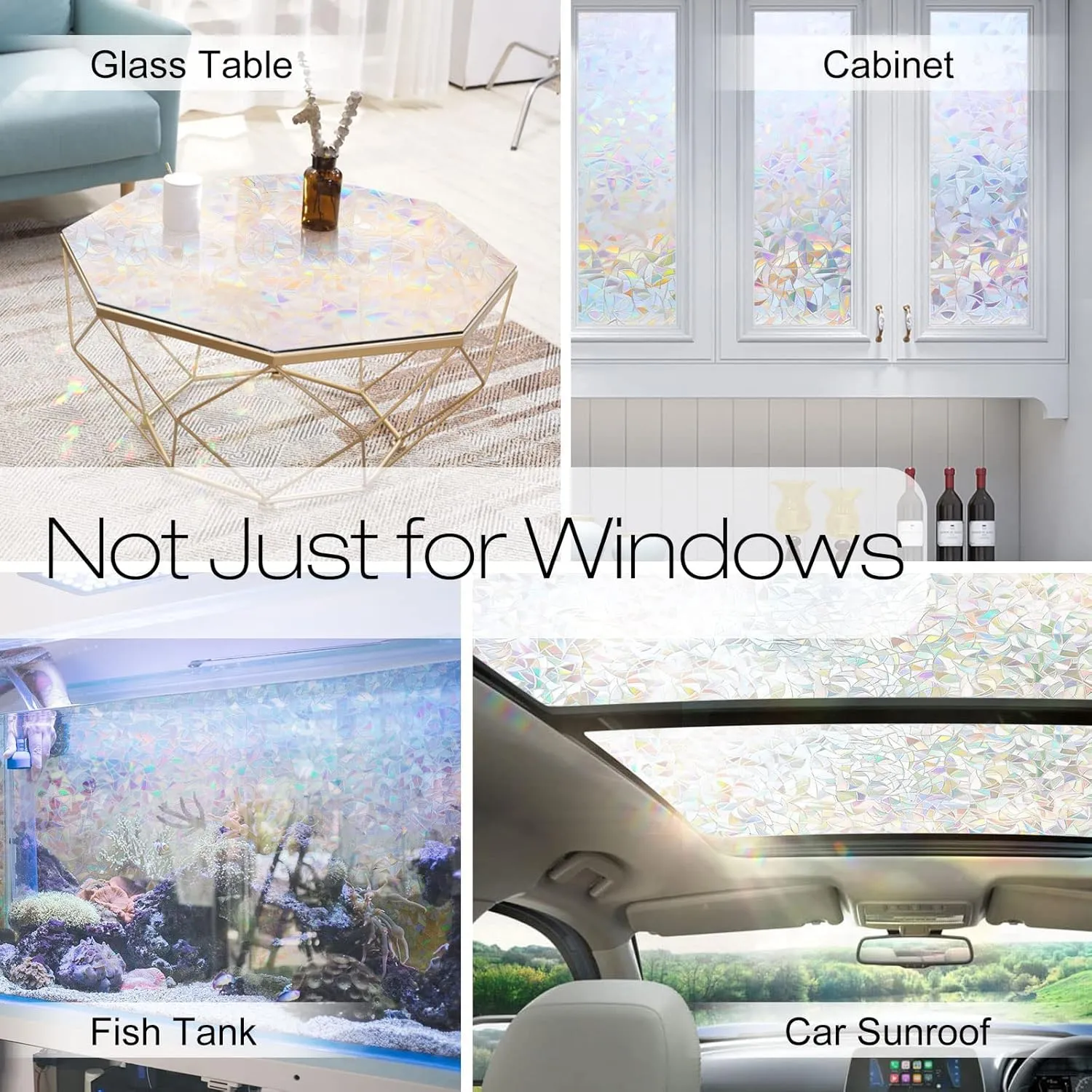 rabbitgoo Window Privacy Film Rainbow Film Decorative Window Sticker, 3D Static Stained Glass Cling Tint for Home Heat Control Non-Adhesive, 17.5 x 78.7 inches