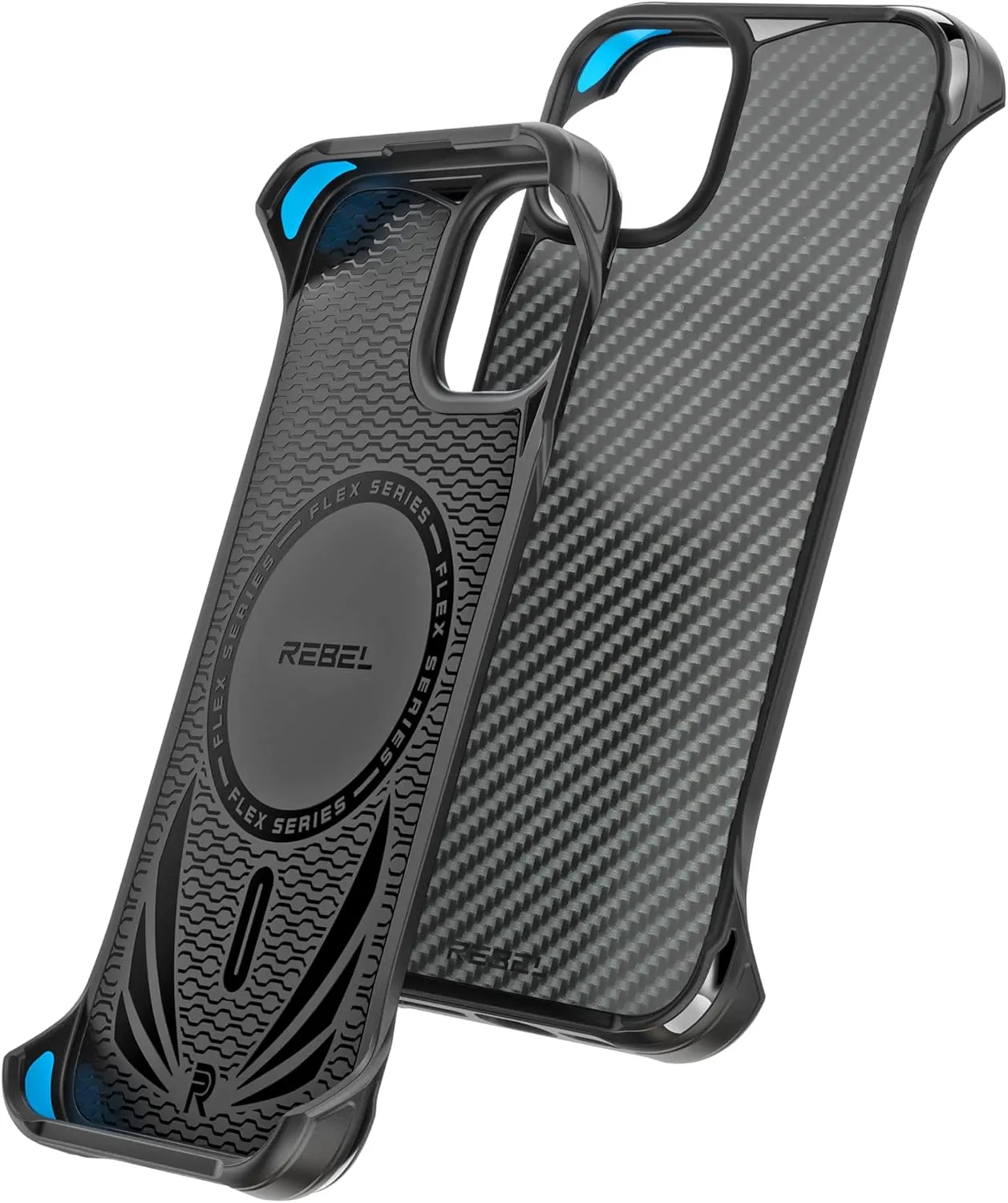 REBEL Case for iPhone 14 & 13 [Flex Series] Exposed Sides for Comfort, Aramid Fiber, Strong MagSafe Compatible, Protective Shockproof Corners, Upgraded Frameless Cover 6.1 Phone 2022 (Flex Black)