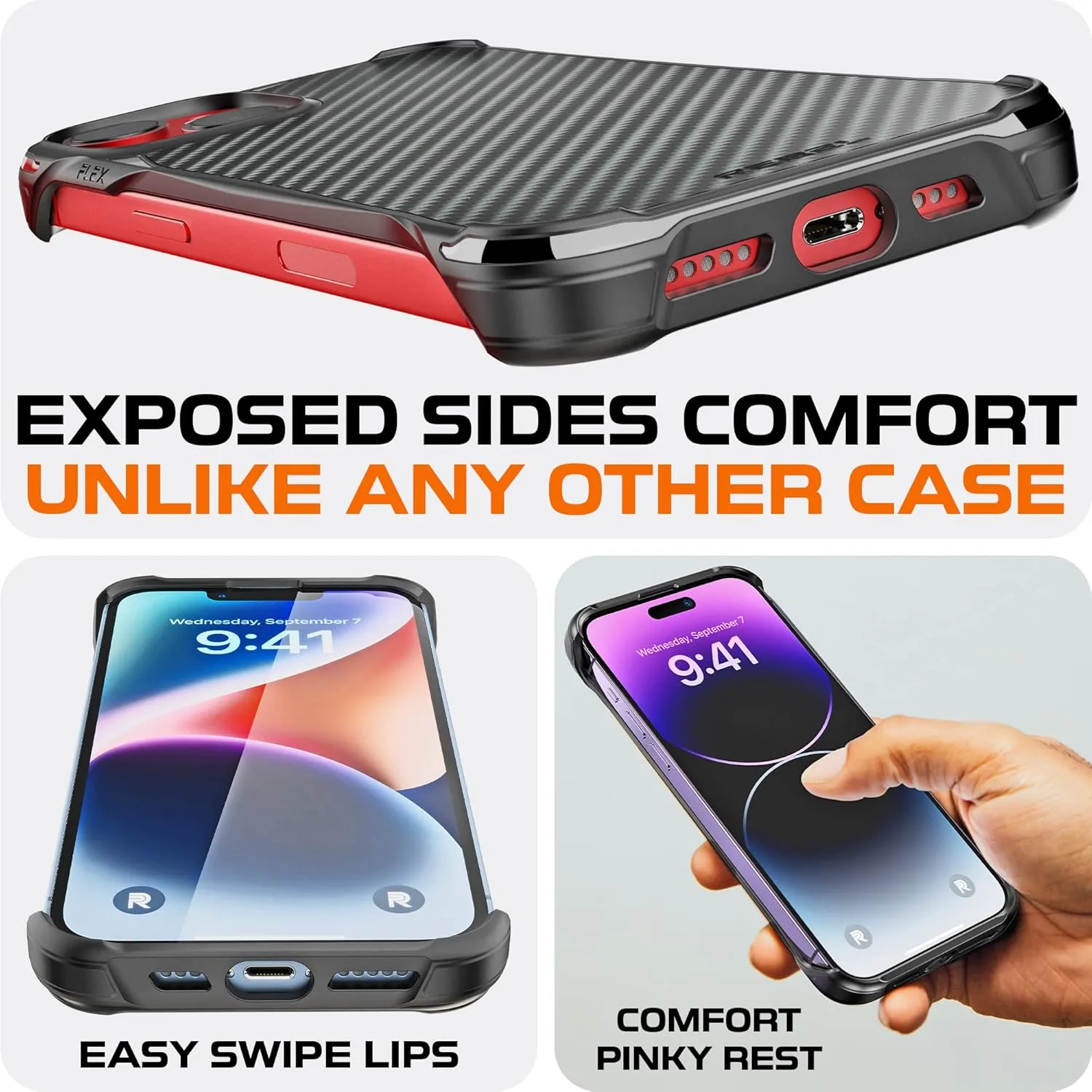 REBEL Case for iPhone 14 & 13 [Flex Series] Exposed Sides for Comfort, Aramid Fiber, Strong MagSafe Compatible, Protective Shockproof Corners, Upgraded Frameless Cover 6.1 Phone 2022 (Flex Black)