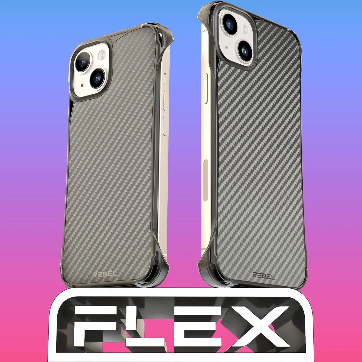 REBEL Case for iPhone 14 & 13 [Flex Series] Exposed Sides for Comfort, Aramid Fiber, Strong MagSafe Compatible, Protective Shockproof Corners, Upgraded Frameless Cover 6.1 Phone 2022 (Flex Black)