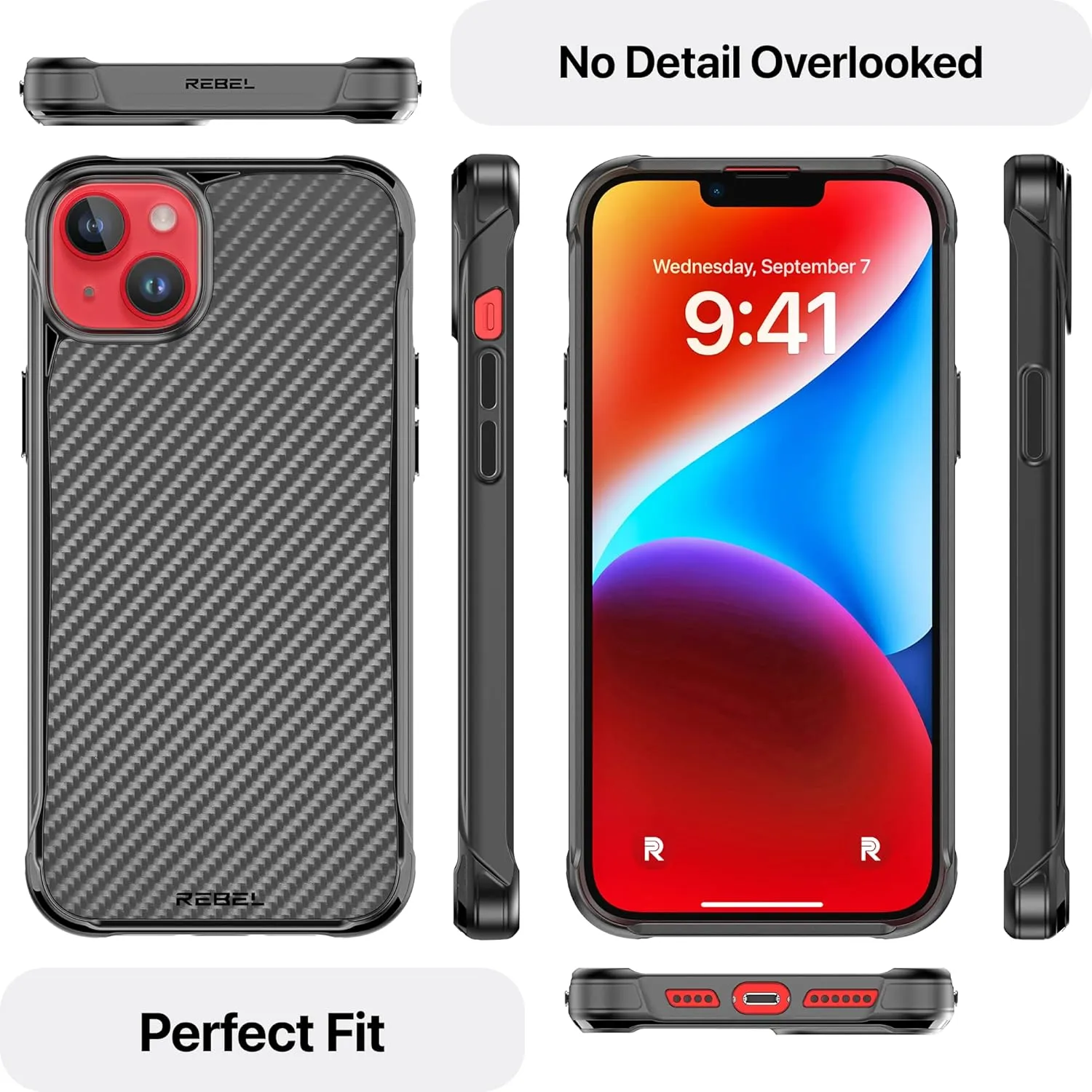 REBEL Case for iPhone 14 Plus [Gen-4 Aramid Fiber Series] Strong MagSafe Compatible, Protective Shockproof Corners, Premium Metal Buttons, Upgraded Slim Cover, 14  6.1 Inch Phone 2022 (Black)