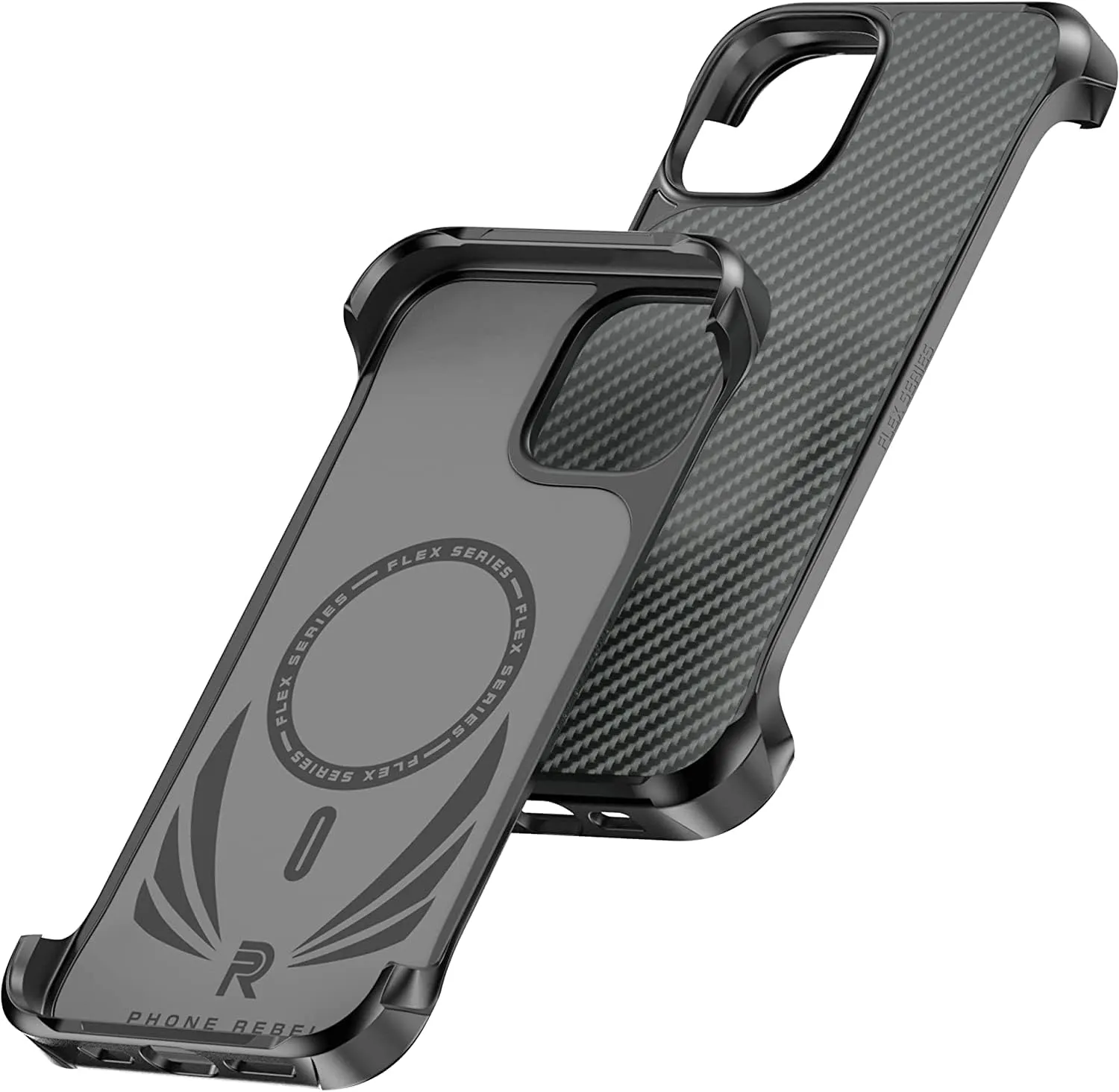 REBEL iPhone 12/12 Pro Case [Flex Series] Exposed Sides for Comfort, Aramid Fiber, Strong MagSafe Compatible, Protective Raised Corners, Slim Fit Frameless Cover 6.1 Inch Phone 2020 (Flex Black)