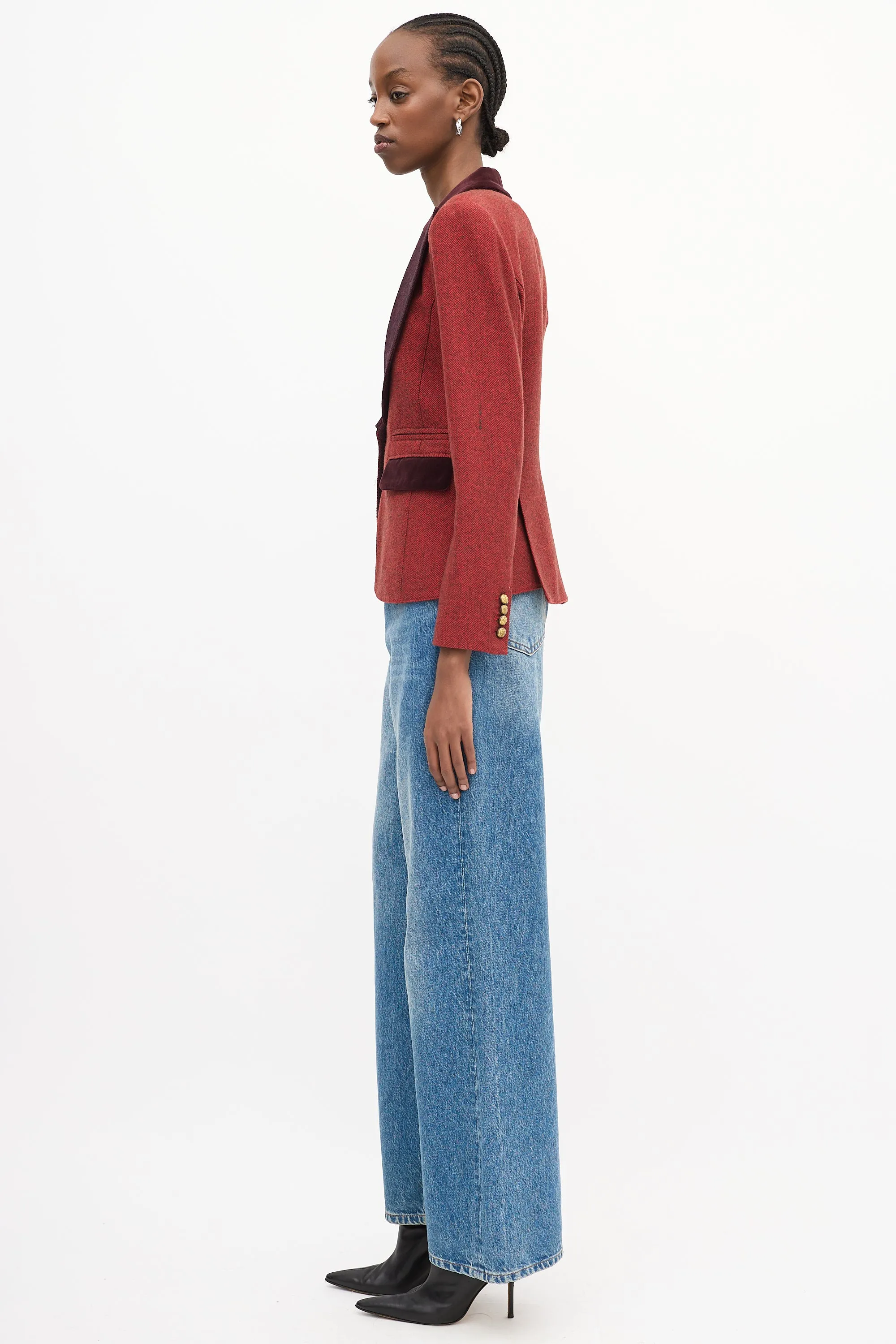 Red & Burgundy Herringbone Tweed Blazer