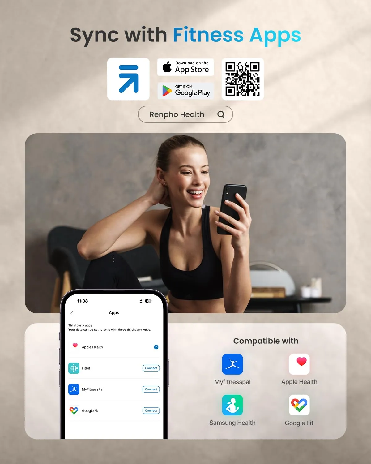 RENPHO Scale for Body Weight, Digital Weighing Elis Scales with Body Fat, FSA/HSA Eligible Smart Bluetooth Body Fat Measurement Device, Body Composition Monitor with Smart App, 396lbs