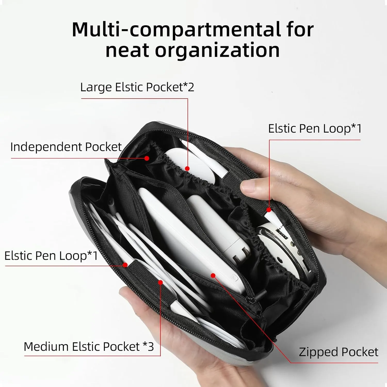 RIGHT AWAY Travel Tech PouchWaterproof Cord CaseElectronics Organizer Travel CaseCable Organizer Storage Bag For Phone, Charger, Accessories(BLACK)