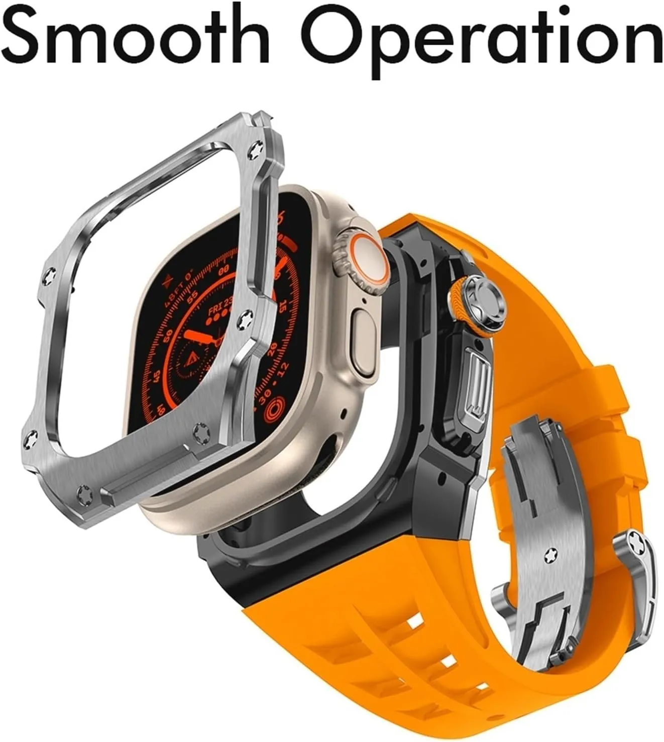 RM Mod Kit Stainless Steel Metal Case   Fluorine Rubber Band for Apple Watch Ultra 49MM Sport fluororebber Strap Bezel for iWatch Ultra