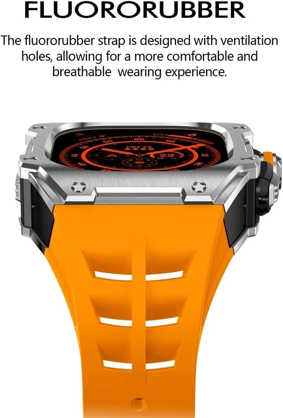 RM Mod Kit Stainless Steel Metal Case   Fluorine Rubber Band for Apple Watch Ultra 49MM Sport fluororebber Strap Bezel for iWatch Ultra