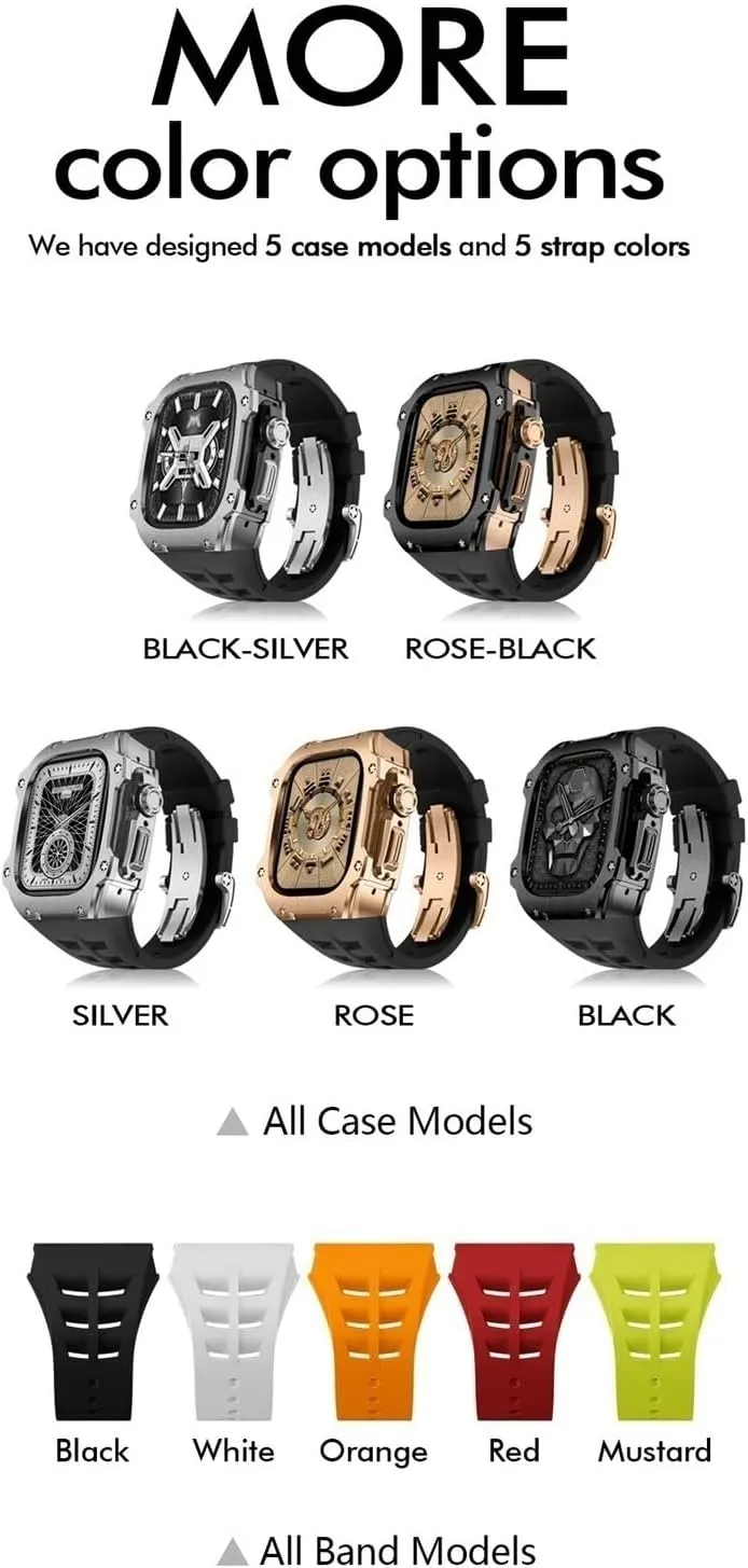 RM Mod Kit Stainless Steel Metal Case   Fluorine Rubber Band for Apple Watch Ultra 49MM Sport fluororebber Strap Bezel for iWatch Ultra