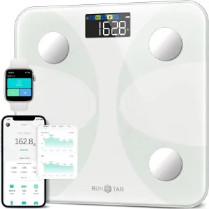 Runstar Smart Scale for Body Weight and Fat Percentage, High Accuracy Digital Bathroom Scale FSA or HSA Eligible with LCD Display for BMI 13 Body Composition Analyzer Sync with Fitness App - White