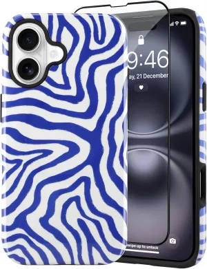 SAKUULO Magnetic for iPhone 16 Blue Ocean Waves Print Pattern [Compatible with MagSafe] Wireless Charge Strengthen Protection Cover, Blue Ocean Waves (6.1")