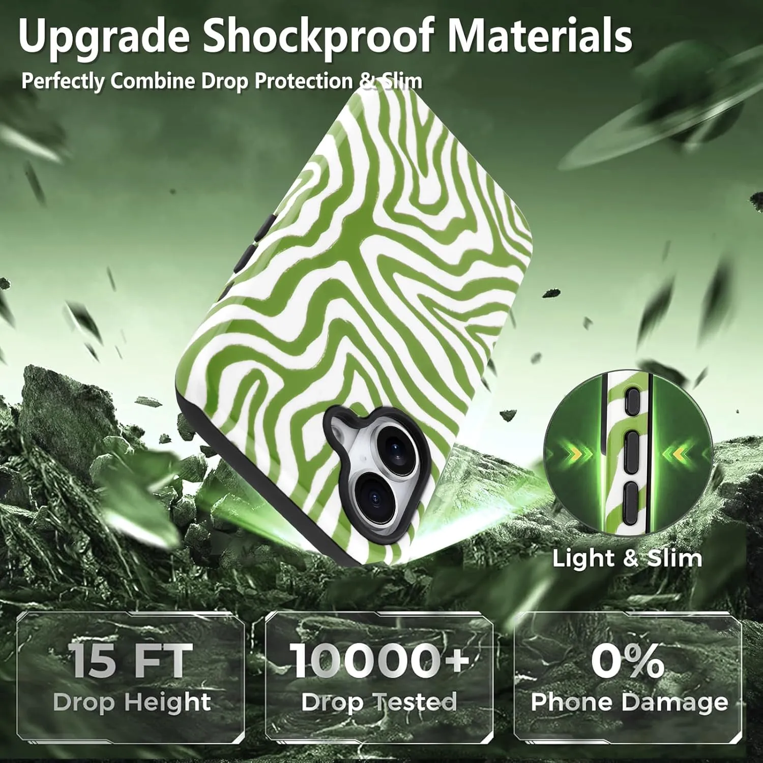SAKUULO Magnetic for iPhone 16 Green Ocean Waves Print Pattern [Compatible with MagSafe] Wireless Charge Strengthen Protection Cover, Green Ocean Waves (6.1")