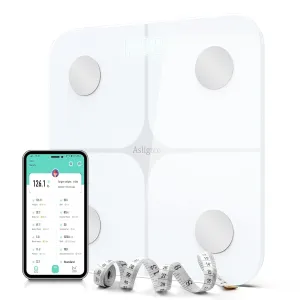 Scale for Body Weight and Fat Percentage Asligtco Bathroom Scale Digital Bluetooth Smart Weighing Scales Body Weight Composition Analyzer with Smartphone App 400lbs (White)