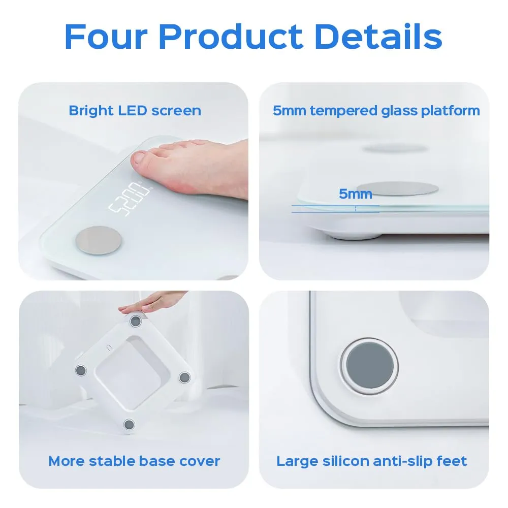 Scale for Body Weight, Weight Scale, Bathroom Scale, Body Fat Scale, Smart Scale, Body Composition Analyzer, BMI Scale, Health Monitor Sync Apps 400lbs (White 2403)