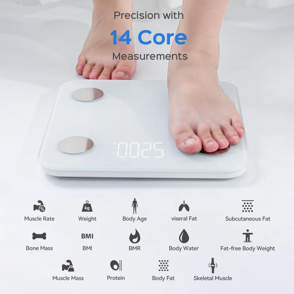 Scale for Body Weight, Weight Scale, Bathroom Scale, Body Fat Scale, Smart Scale, Body Composition Analyzer, BMI Scale, Health Monitor Sync Apps 400lbs (White 2403)