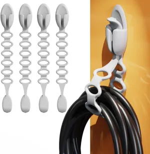 Self Adhesive Spring Silicone Extension Cord Holders, Cord Organizer Charger Cable Management for Organizing Home Office Desk appliances TV Phone Car Wire, Cord Wrap Keeper (4-pack, gray)