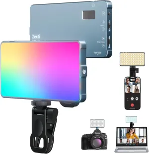 Selfie Camera Phone Light with Metal Hotshoe & Clip Rechargeable RGB Video Light for Laptops, Cameras, Selfie, Video Conference, TikTok Live Streaming, Filming