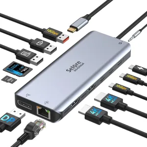 Selore Laptop Docking Station Dual Monitor, USB C Hub,USB C Docking Station with Dual HDMI,DP,10G USB A/C,100W PD,5 USB A/C Ports,Triple Display Laptop Docking Station for Dell,Hp,Lenovo,MacBook.etc