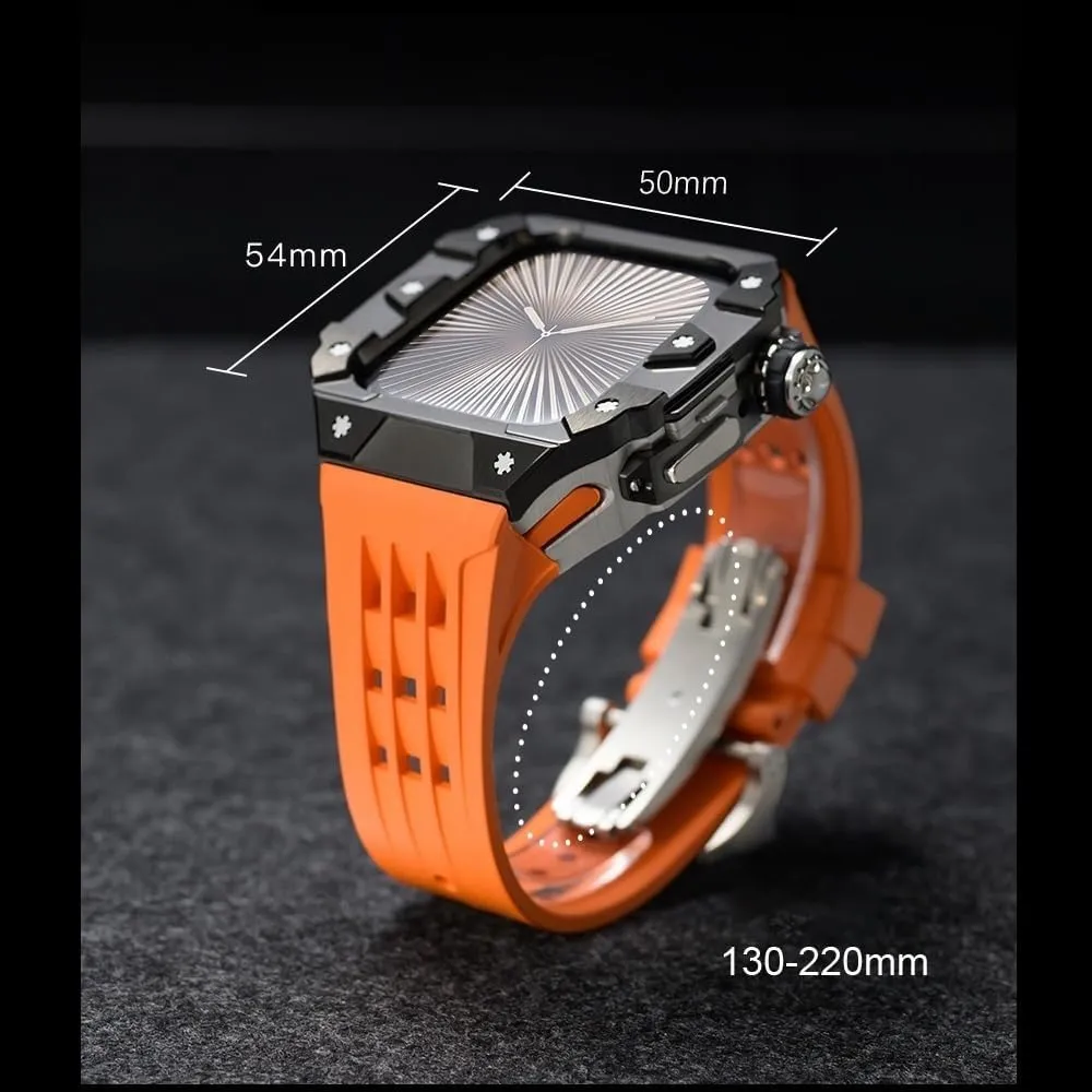 Series 10 46mm Stainless Steel Case for Apple Watch Silicone Band with Metal Folding Buckle Mod Kit for Iwatch S10 Smartwatch Accessories for Men(RGB)