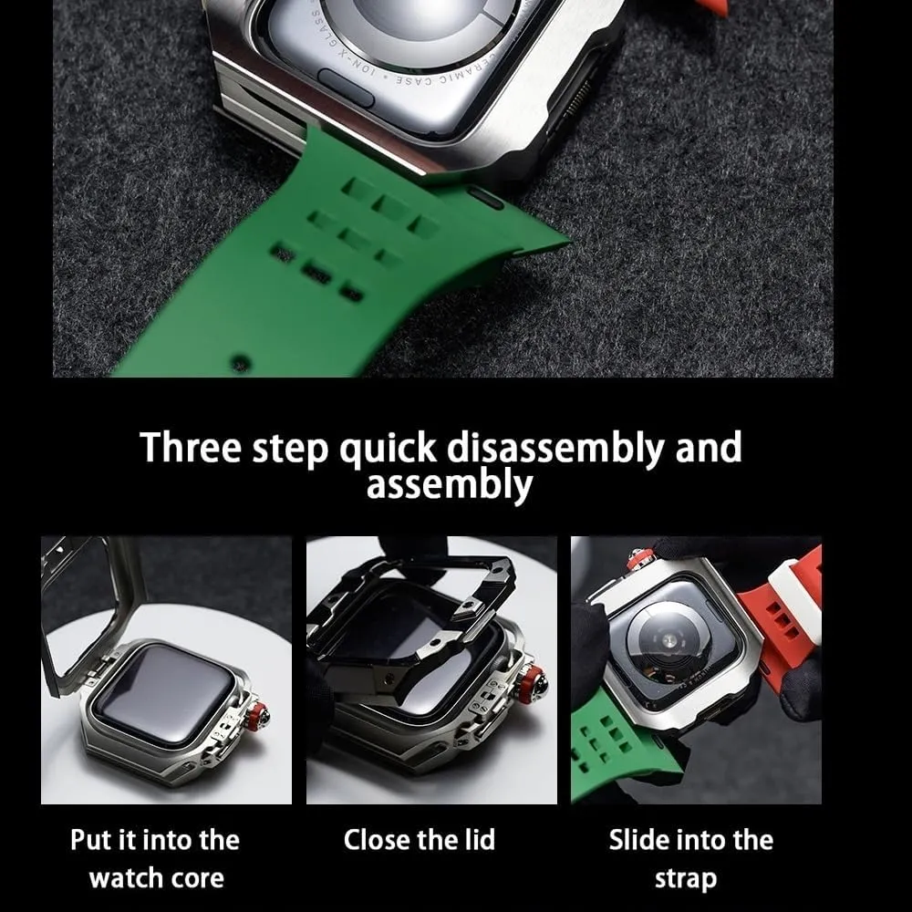 Series 10 46mm Stainless Steel Case for Apple Watch Silicone Band with Metal Folding Buckle Mod Kit for Iwatch S10 Smartwatch Accessories for Men(RGB)
