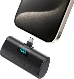 Small Portable Charger 5200mAh,Upgraded PD USB C Power Bank Built-in USB-C Connector,LCD Display Battery Pack,Compatible with iPhone 16/15/15 Plus/15 Pro/15 Pro Max/iPad/Samsung Android Phone etc