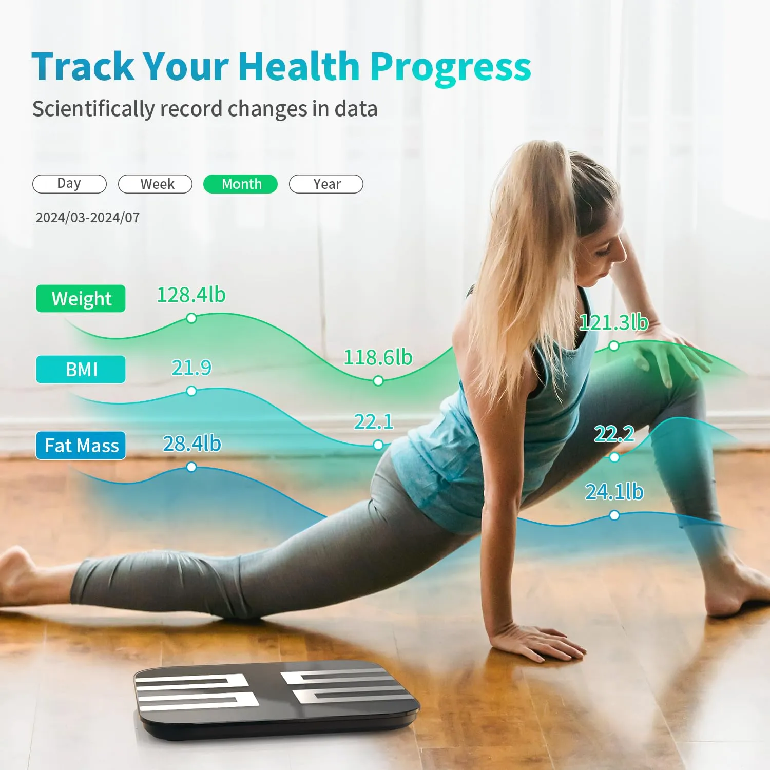 Smart Scale for Body Weight, Digital Bathroom Scale LED Display, BMI, Body Fat, Muscle Mass 18 Body Composition Monitor Health Analyzer Sync Apps, High Accuracy, Save Space, 396lbs (Black)