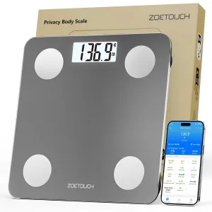 Smart Scale with BMI Body Fat Muscle Mass Bluetooth Digital Privacy Bathroom Scale for Body Weight Weighing Machine for People with App, Anti-Peeking Screen Invisible Outside 6Ft