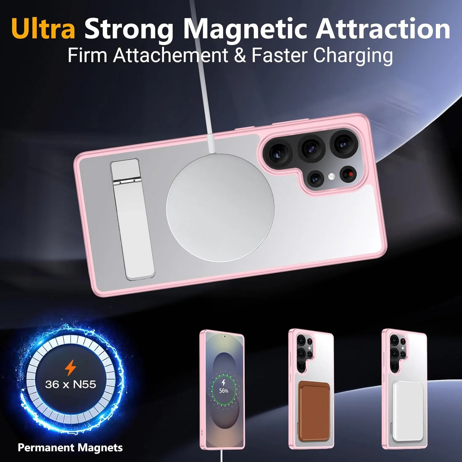 SPIDERCASE Magnetic for Samsung Galaxy S25 Ultra Case, [3 Stand Ways][ Military Grade Drop Protection] with Invisible Kickstand Cell Phone Holsters,Pink