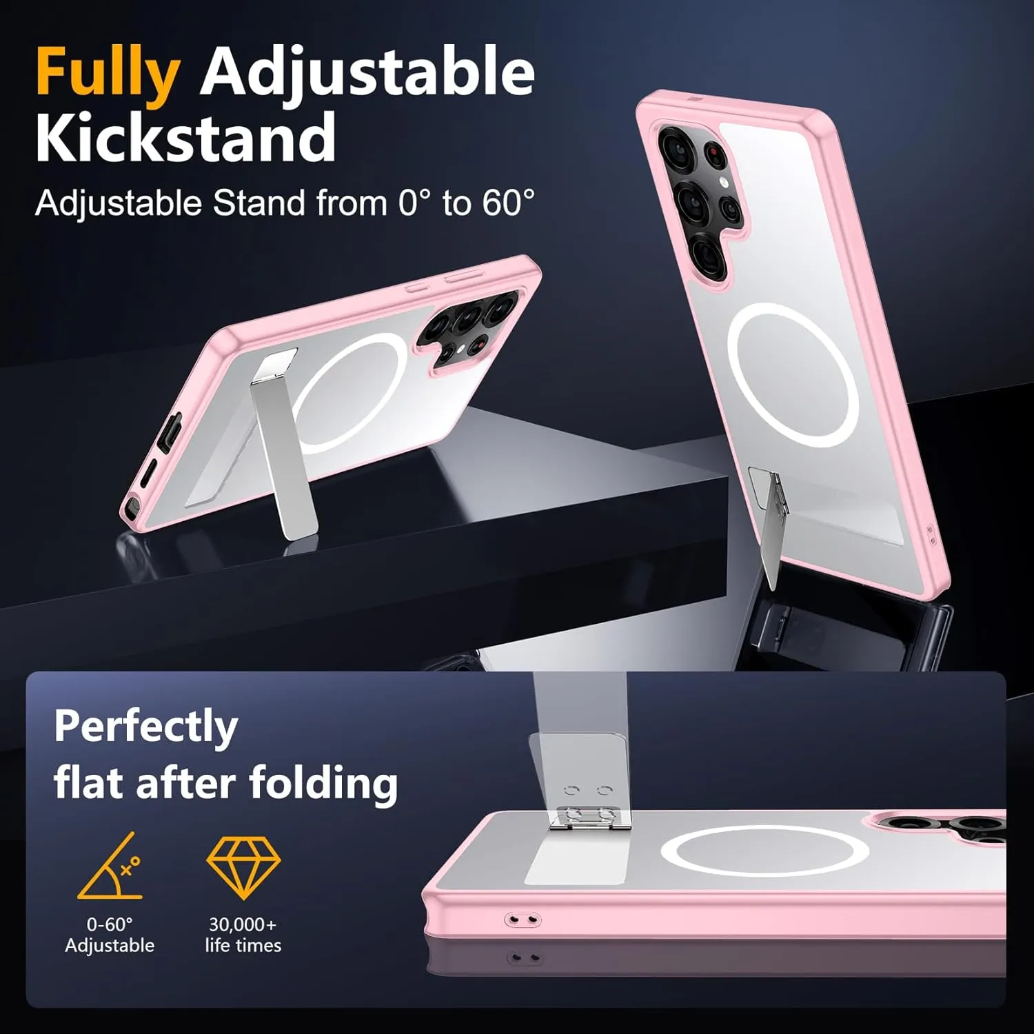 SPIDERCASE Magnetic for Samsung Galaxy S25 Ultra Case, [3 Stand Ways][ Military Grade Drop Protection] with Invisible Kickstand Cell Phone Holsters,Pink