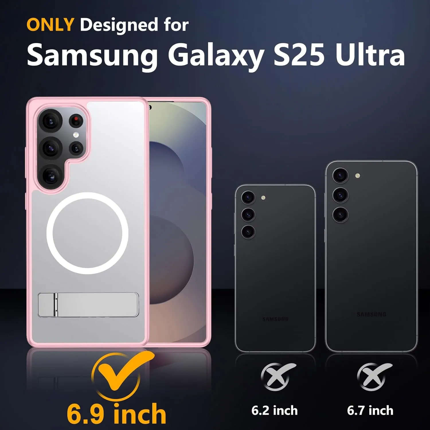 SPIDERCASE Magnetic for Samsung Galaxy S25 Ultra Case, [3 Stand Ways][ Military Grade Drop Protection] with Invisible Kickstand Cell Phone Holsters,Pink