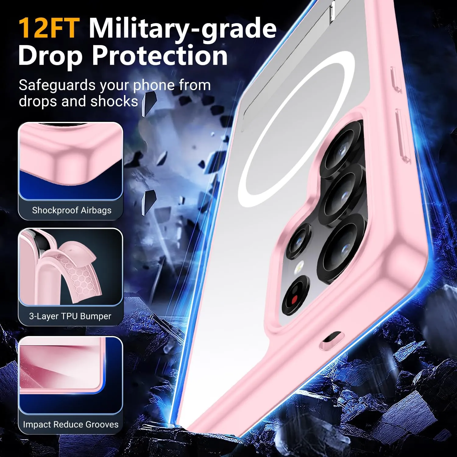 SPIDERCASE Magnetic for Samsung Galaxy S25 Ultra Case, [3 Stand Ways][ Military Grade Drop Protection] with Invisible Kickstand Cell Phone Holsters,Pink