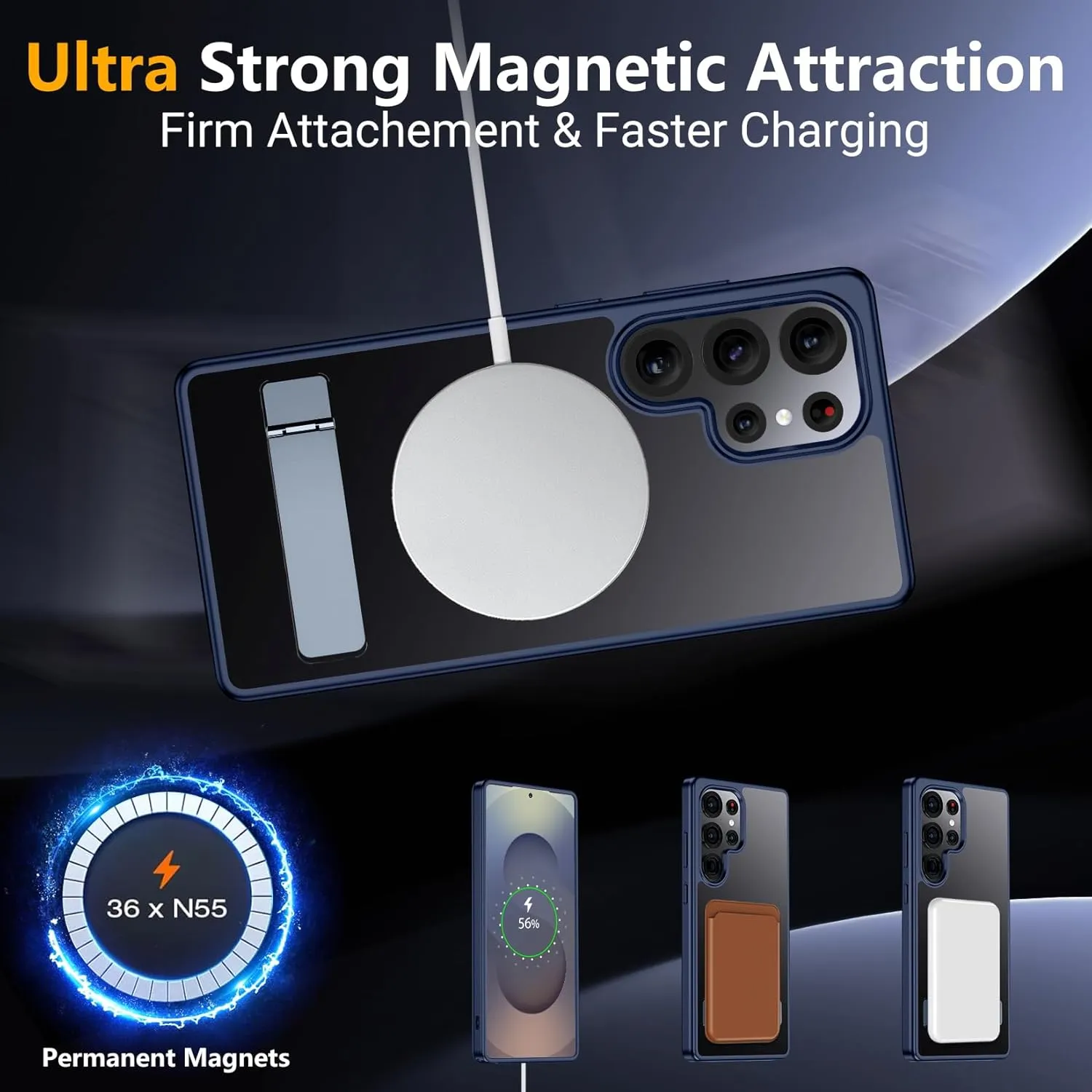 SPIDERCASE Magnetic for Samsung Galaxy S25 Ultra Case, [3 Stand Ways][ Military Grade Drop Protection] with Invisible Kickstand Shockproof Slim Phone Case, Blue