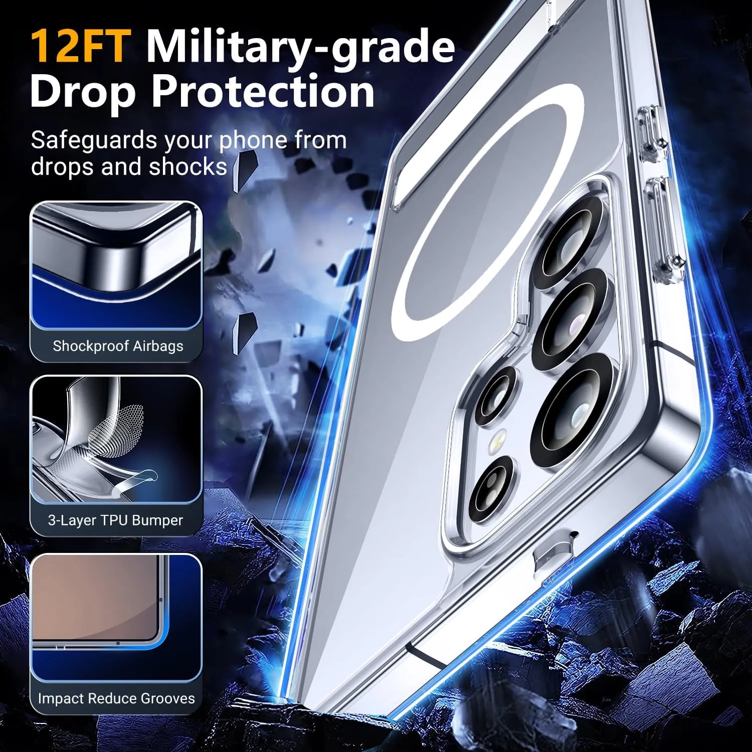 SPIDERCASE Magnetic for Samsung Galaxy S25 Ultra Case, [3 Stand Ways][ Military Grade Drop Protection] with Invisible Stand Shockproof Slim Case for S25 Ultra 5G,Clear
