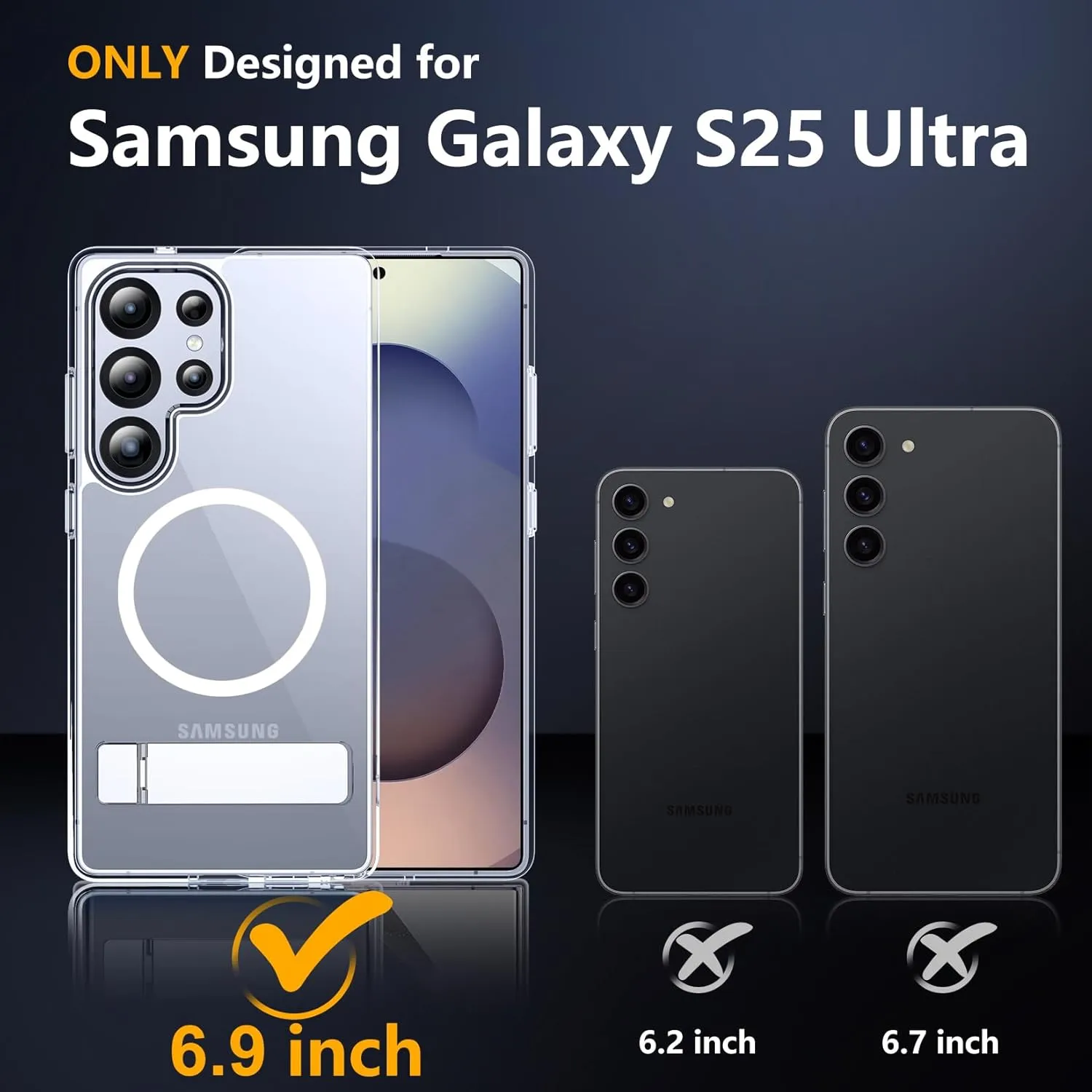 SPIDERCASE Magnetic for Samsung Galaxy S25 Ultra Case, [3 Stand Ways][ Military Grade Drop Protection] with Invisible Stand Shockproof Slim Case for S25 Ultra 5G,Clear