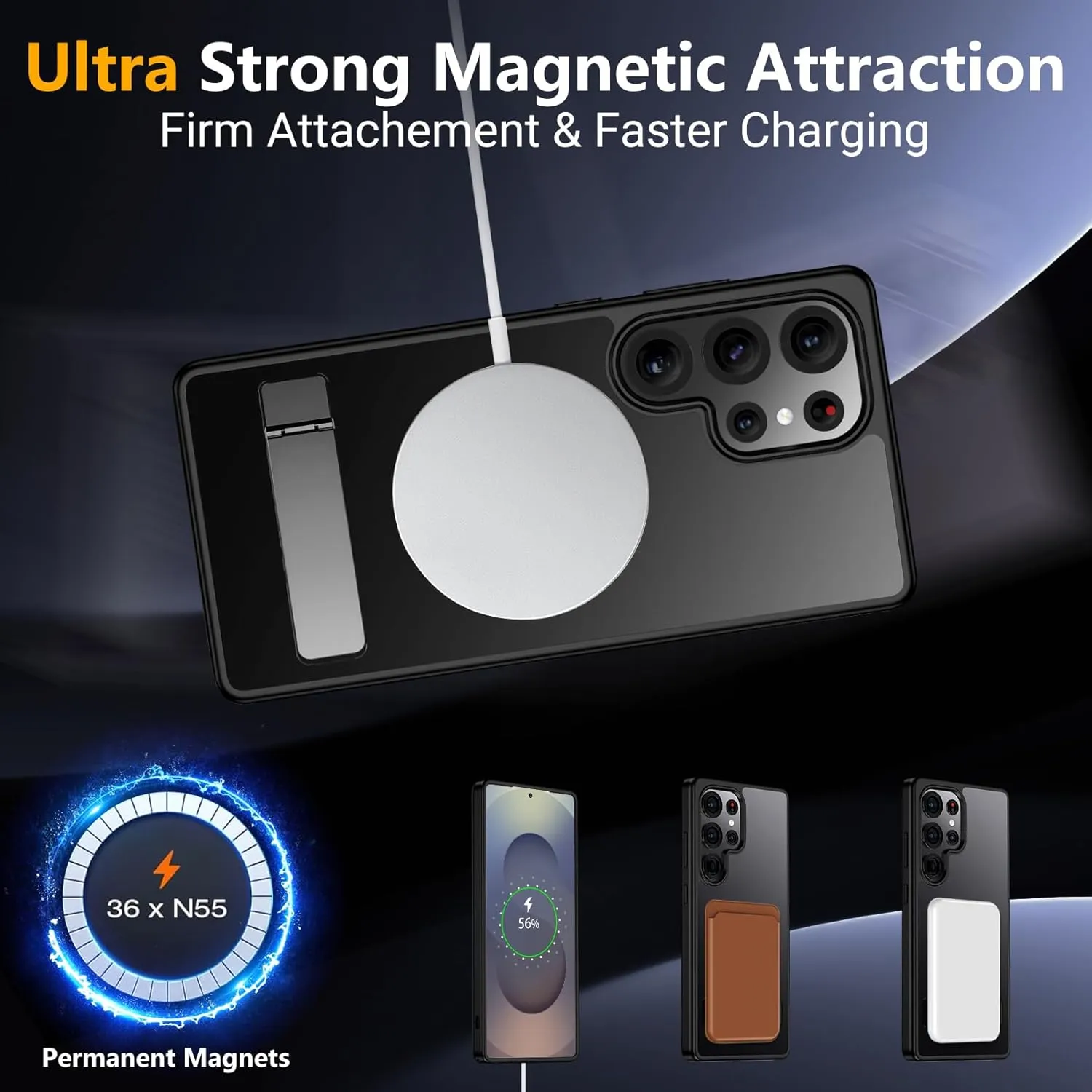SPIDERCASE Magnetic for Samsung Galaxy S25 Ultra Case, [3 Stand Ways][ Military Grade Drop Protection] with Invisible Stand Slim Phone Case for S25 Ultra 5G,Black