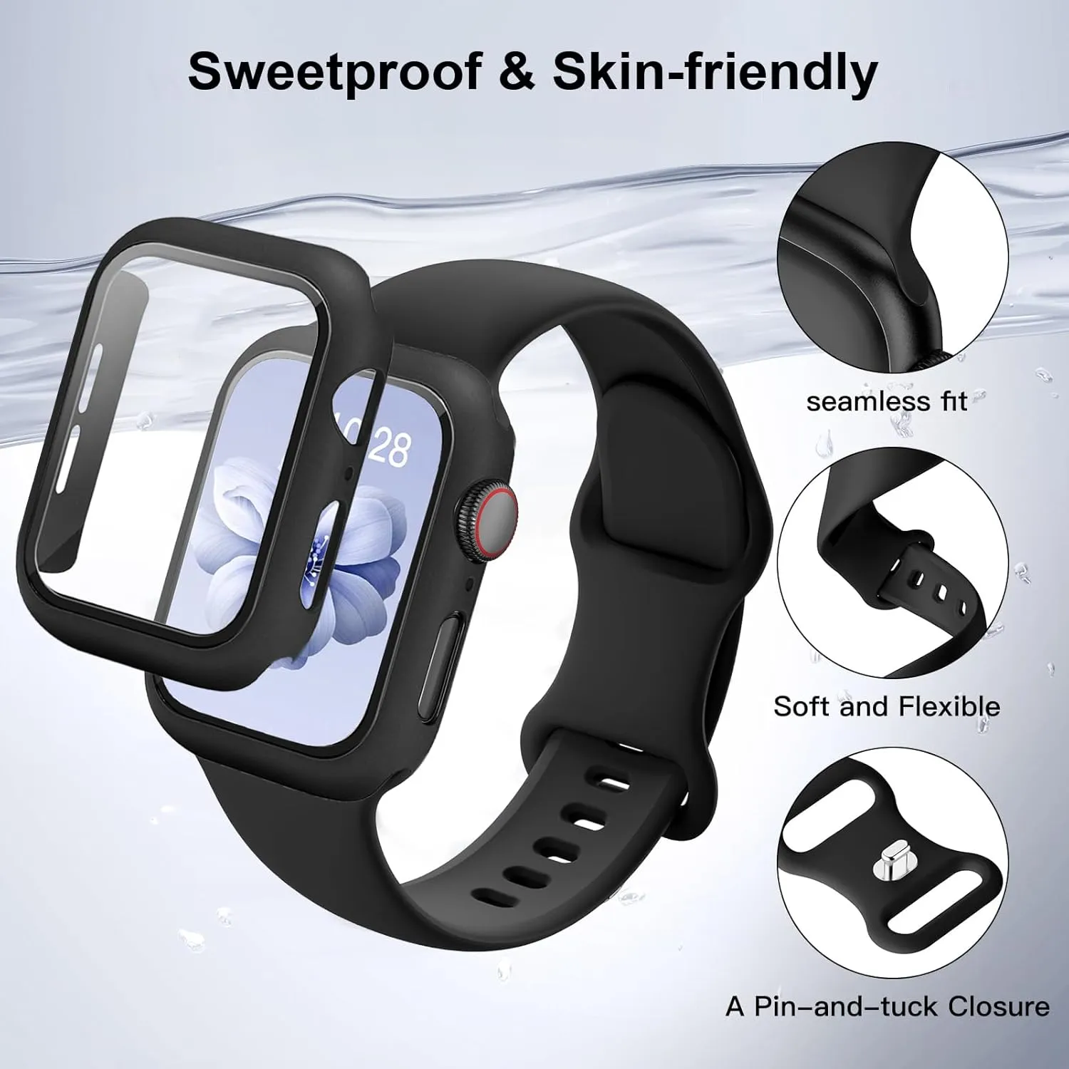 Sport Band and Case for Apple Watch Band 40mm 44mm 46mm 42mm 41mm 45mm 38mm iWatch Bands for Women/Men,Silicone Waterproof Strap with Cover Combo for Apple watch Series 10 9 8 7 6 5 4 3 SE Ultra/2 49mm
