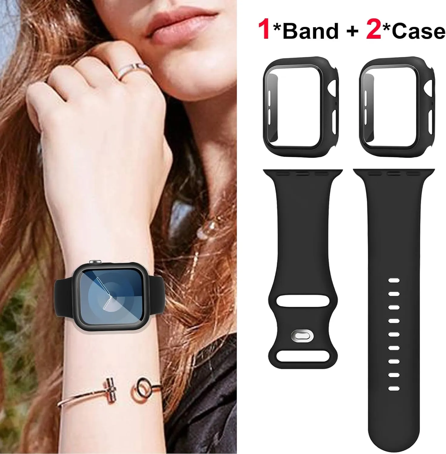 Sport Band and Case for Apple Watch Band 40mm 44mm 46mm 42mm 41mm 45mm 38mm iWatch Bands for Women/Men,Silicone Waterproof Strap with Cover Combo for Apple watch Series 10 9 8 7 6 5 4 3 SE Ultra/2 49mm