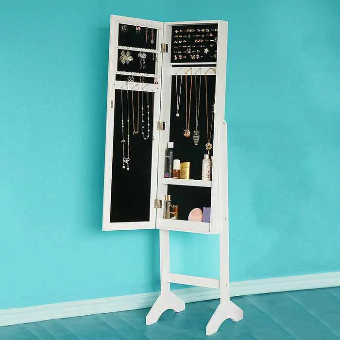 Standing Jewelry Armoire Cabinet With Mirror