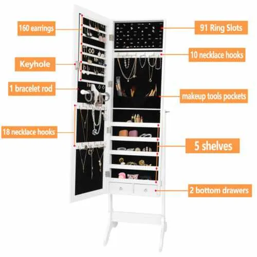 Standing Jewelry Armoire Cabinet With Mirror