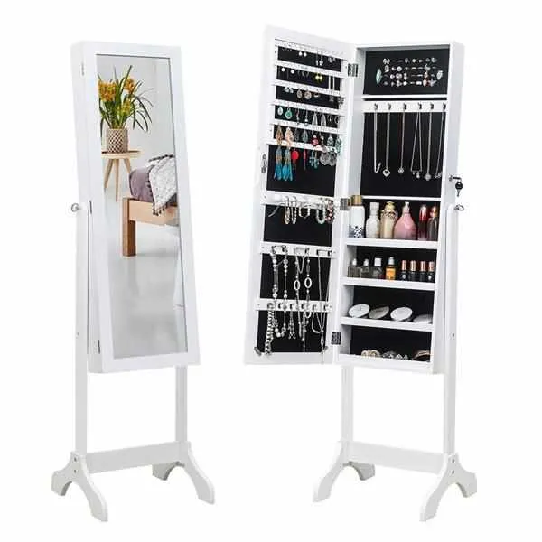 Standing Jewelry Armoire Cabinet With Mirror