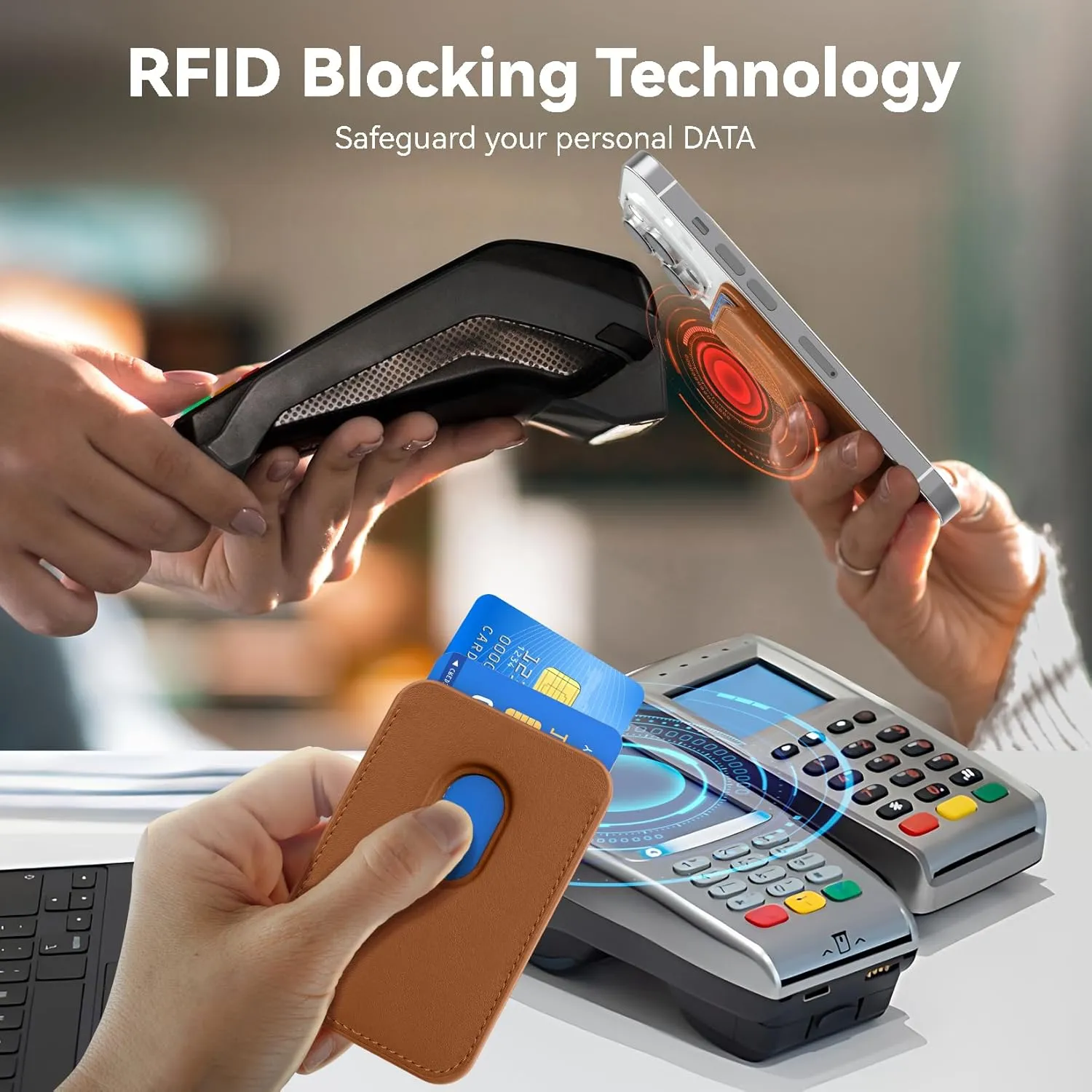 Stronger Magnetic RFID Leather Mag-Safe Card Holder for iPhone 15 Series, Mag-Safe Accessories Stick on Series of iPhone 14/13/12 and Pro/Promax, Brown